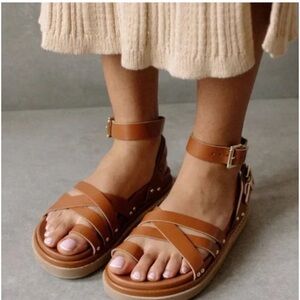 New: Alohas Buckle Up Leather Sandal in Tan. Size 41